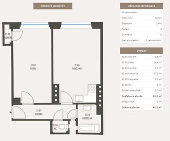 Prodej bytu 2+kk, plocha 46,2 m2, 3 NP, Praha 4 Michle