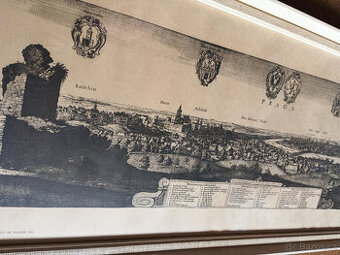 Hollar rytina zasklená Praha 1636 veduta 104x37cm v rámu - 1