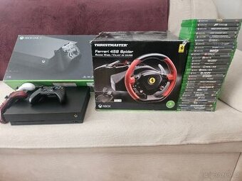 Xbox one X konzole, kinect, volant, hry