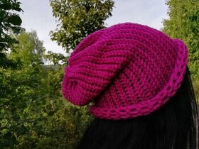 Nová pletená spadlá čepice 2v1 (purpurová)