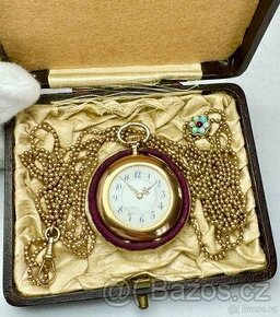 14K CELO ZLATÉ KAPESNÍ HODINKY IWC S ETUI S ŘETÍZKEM