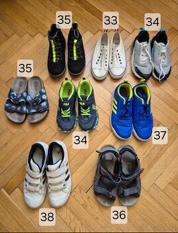 Tenisky, pantofle, plátěnky, sandály vel.33 až 38