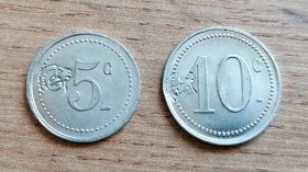 2 vzácné mince s kontramarkami 1914-1924 Francie nouzovky