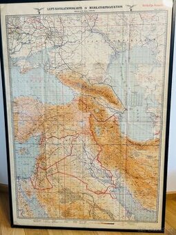Vzácná mapa Luftwaffe z roku 1940 – „Vorderasien“ (Přední As