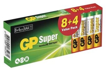 Alkalické baterie GP Super AAA (LR03) 8+4 ks - 1