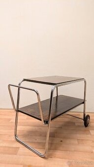 Funkcionalismus - starožitný servírovací stolek - chrom
