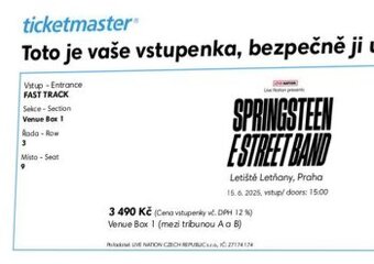 Vstupenky - Bruce Springsteen, 15.6.2025