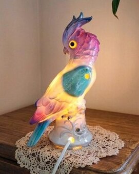 Vintage aromalampa – Svítící porcelánový papoušek