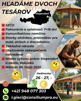 Hľadáme dvoch tesárov, práca vo východnom Rakúsku.