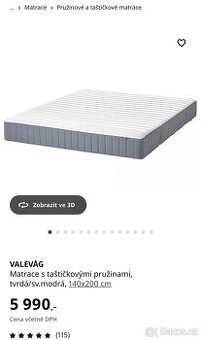 IKEA VALEVÅG matrace taštičková pružinová 140x200 cm, tvrdá/
