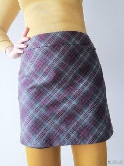 Šedovínová károvaná vlněná sukně Camaieu, v. 40