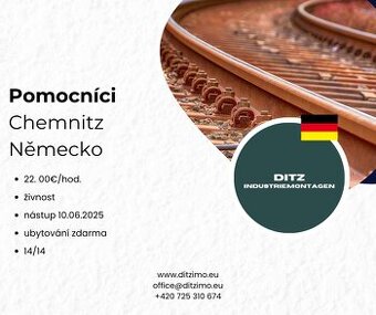 Pomocní dělníci – 22 €/hod + ubytování ZDARMA – Chemnitz
