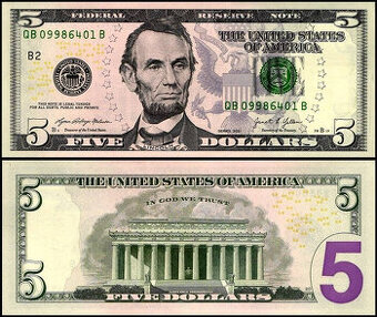 USA - 5 Dolarů bankovka, 2021, UNC