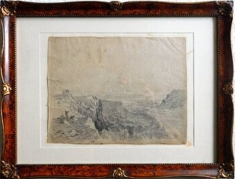 August Bedřich Piepenhagen- Výhled do údolí, kresba tužkou