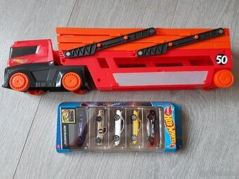 Hot Wheels nakladač TOP STAV + 5x autíčka NOVÁ