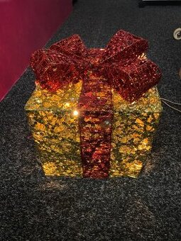 Vánoční třpytivá dekorace dárek s mašlí svítící