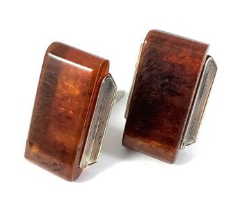 STARÉ STŘÍBRNÉ MANŽETOVÉ KNOFLÍKY-PŘÍRODNÍ JANTAR