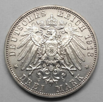 Stříbrná mince r. 1913 Fridrich August III.