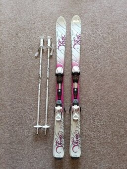 Dětské dívčí 130 cm sjezdové lyže + hůlky.