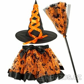 Kostým čarodějnice sukně, klobouk a koště - Oranžová - 1