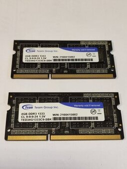 RAM 8GB (2x4GB) DDR3 1333Mhz SO-DIMM (do NB/NAS) otestované