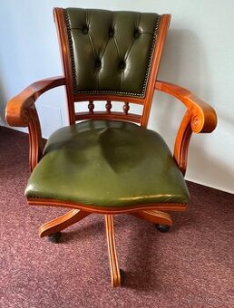 Kancelářské křeslo s kolečky - masiv, kožený potah