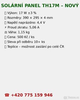 SOLÁRNÍ PANEL TH17M - NOVÝ - 1