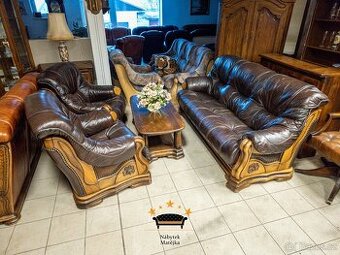 Sedací kožená souprava rustikální - super stav - záruka