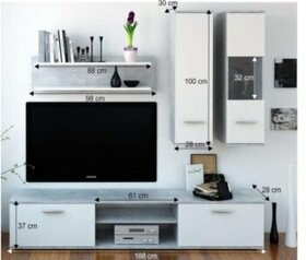 TV sestava/obývací stěna bílá s imitací betonu