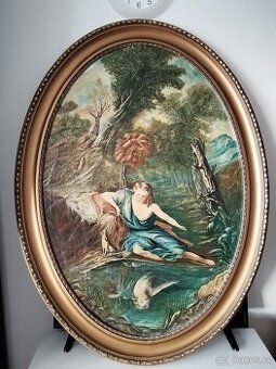 obraz U JEZÍRKA, akt, olej, F. Dobřanský 1941, 115x85cm