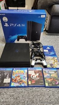 PS4 PRO 1TB + 2x ovladač + hry - krásný stav