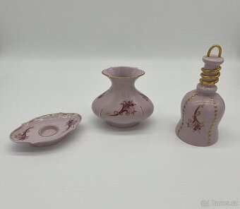 Royal Dux – sada (váza, svícen, zvonek) • ručně malované