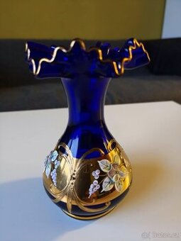 Novoborské sklo s kobaltovým zlatem ,15cm