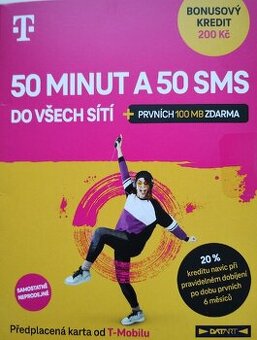 SIM T-Mobile s kreditem 200Kč + bonus 20% za první nabití