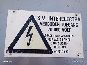 Starší cedule z Belgie, pozor el. zařízení. Pěkná dekorace.