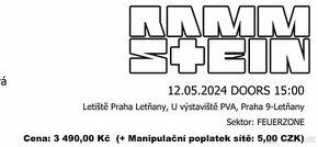 Rammstein Praha 12.5.2024 FEUERZONE 2 lístky