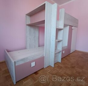 Patrová postel s prostorem růžová + matrace