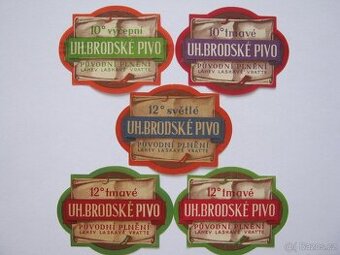 5x staré pivní etikety pivovar Uherský Brod