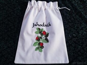 VYŠÍVANÝ PYTLÍK NA BYLINKY - JAHODNÍK - JAHODY