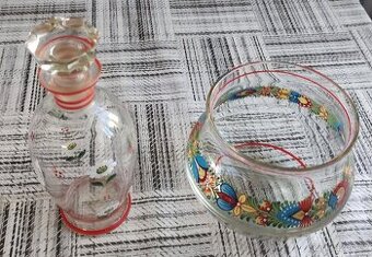 Ručně malovaná skleněná souprava – karafa a dóza