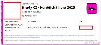 Hrady CZ - Kunětická hora 2025  - 1 celofestivalová vstupenk