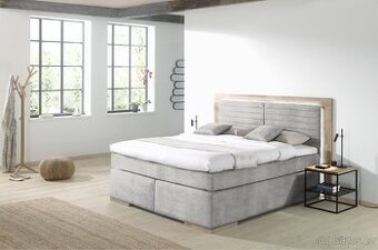 Postel boxspring LED osvětlení MARCEL 2 dub masiv 180x200