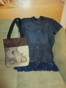 XL Džínové šaty+ nová taška s podšívkou-zap. na zip