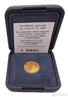 Zlatá mince 10. výročí 17.11.1989