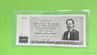 Vzácna 5000 Kčs 1945 do obloučku