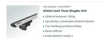 Střešní nosič Thule WingBar EVO