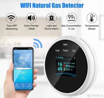 Chytrý WiFi detektor zemního plynu TUYA s LCD displejem
