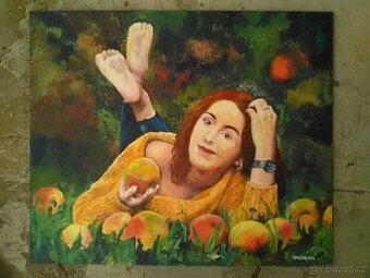 Obraz Žena v podzimním sadu