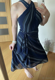 Letní tmavě modré proužkované midi šaty Ralph Lauren L