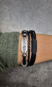 Hugo boss pánský kožený náramek značkový černý z kůže